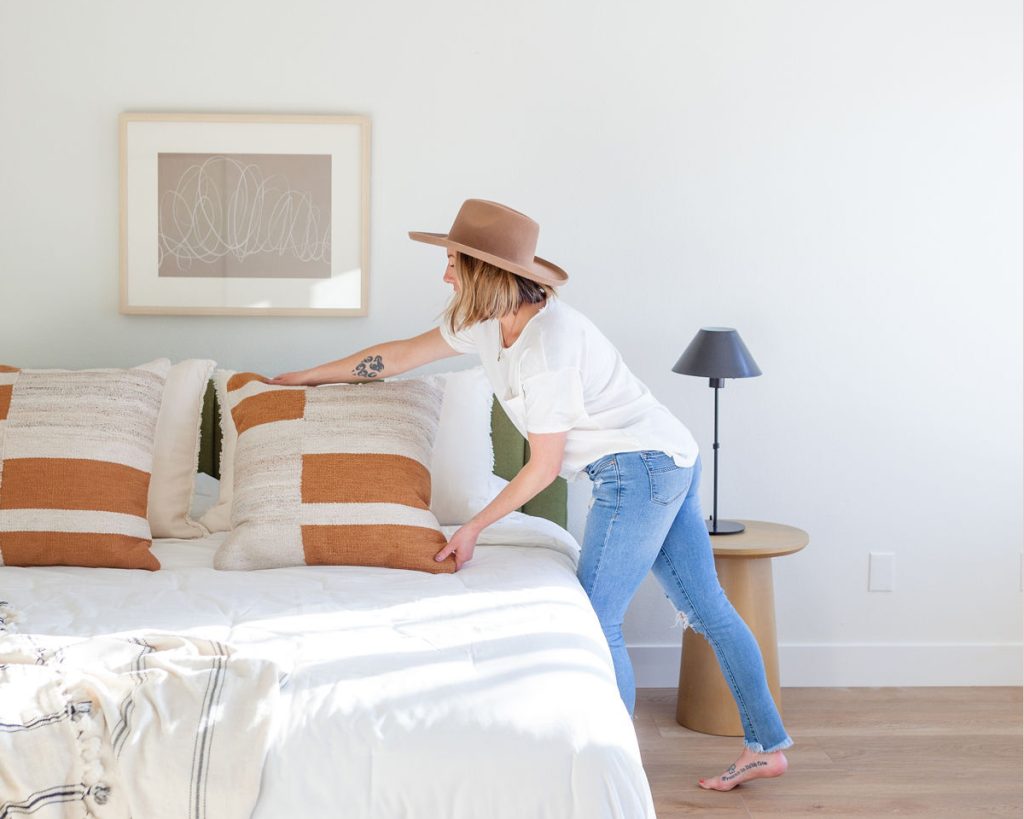 Certified Home Stager preparing a Central Massachusetts home for professional photography.