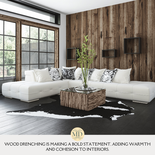 Wood drenching—a design technique where walls, ceilings, and even furniture are enveloped in the same wood finish—is making a bold statement, adding warmth and cohesion to interiors.